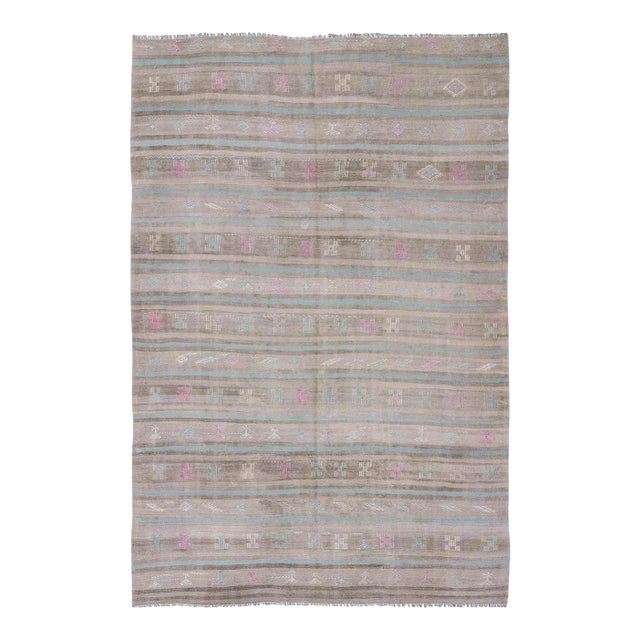 Faded Vintage Turkish Kilim Rug For Sale