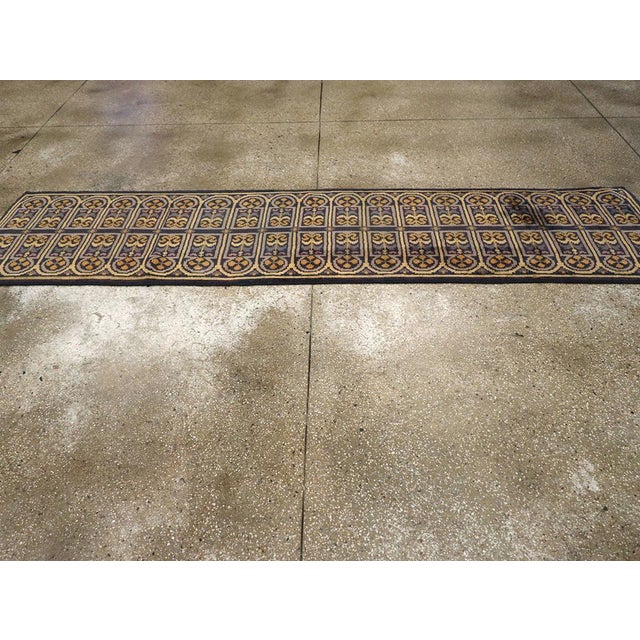 Galerie Shabab Collection Mid-20th Century Handmade Spanish Savonnerie-Style Runner Rug in Dark Blue For Sale In New York - Image 6 of 10