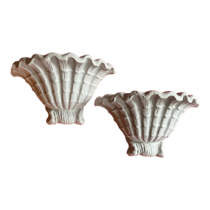 Serge Roche Style Rococo Plaster Sea Shell Wall Light Sconces - A Pair