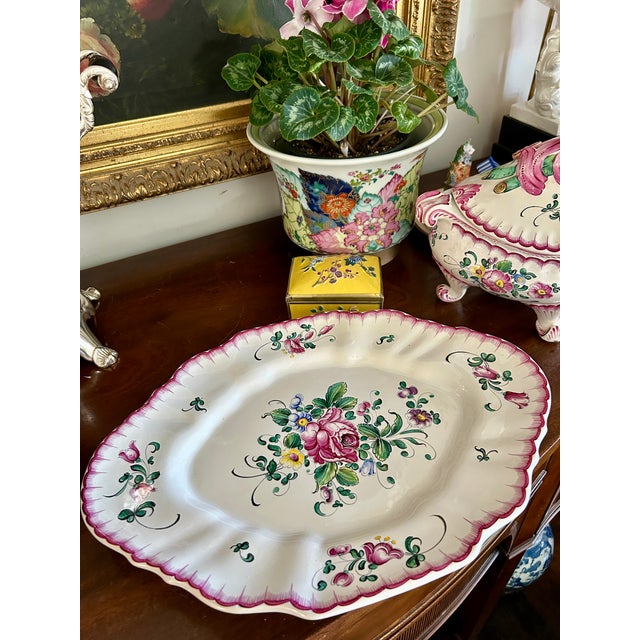 French Country French Hand-Painted Faience Soup Tureen With Underplate For Sale - Image 3 of 7