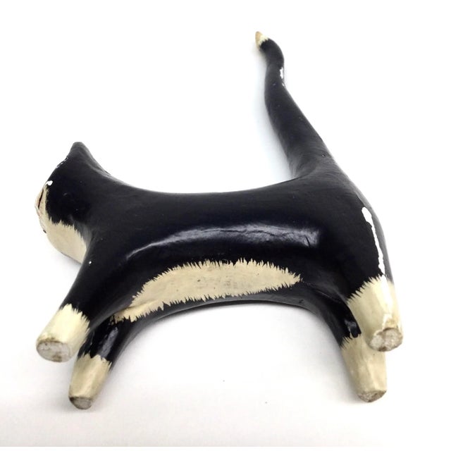 Black Antique Wood Folk Art Kitty Cat Carved Figurine For Sale - Image 8 of 13