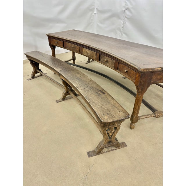 18th Century French Walnut Crescent Table and Two Benches For Sale - Image 12 of 12