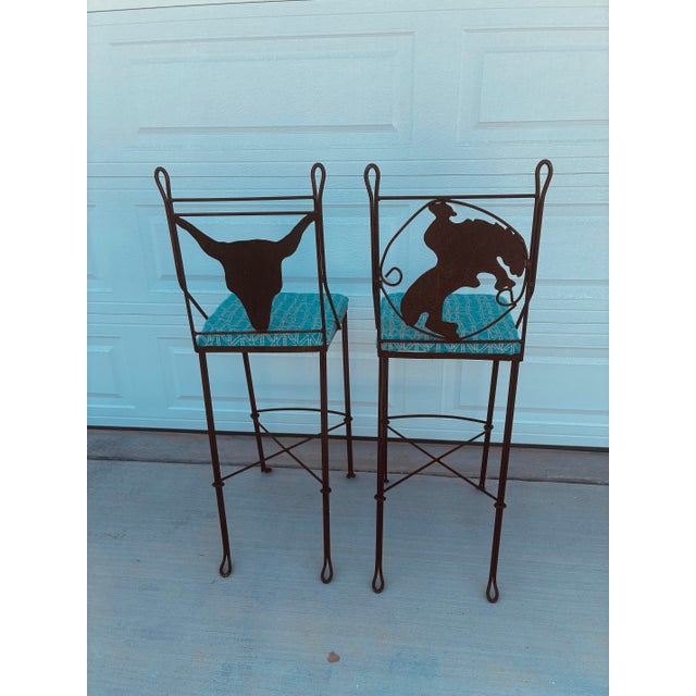 Pair Vintage Teena Iron Works Southwestern Bar Stools For Sale - Image 6 of 12