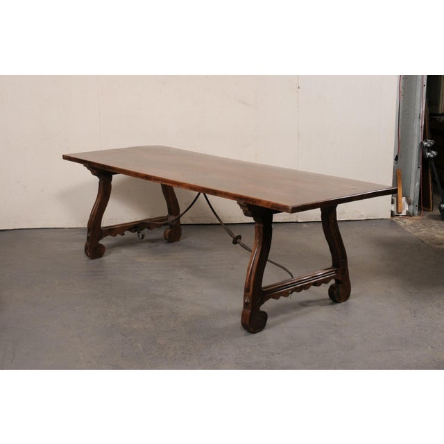 Mid 20th Century Spanish Walnut Trestle-Leg Table For Sale - Image 4 of 11