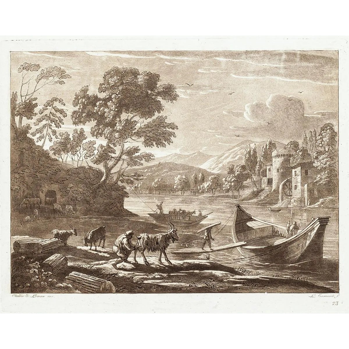 Landscape from Liber Veritatis - B/W Etching after Claude Lorrain ...