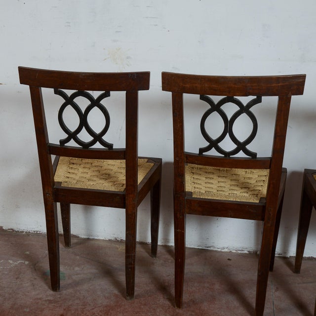 Textile 18th Century Style Chairs with Raffia Seats, Set of 4 For Sale - Image 7 of 9