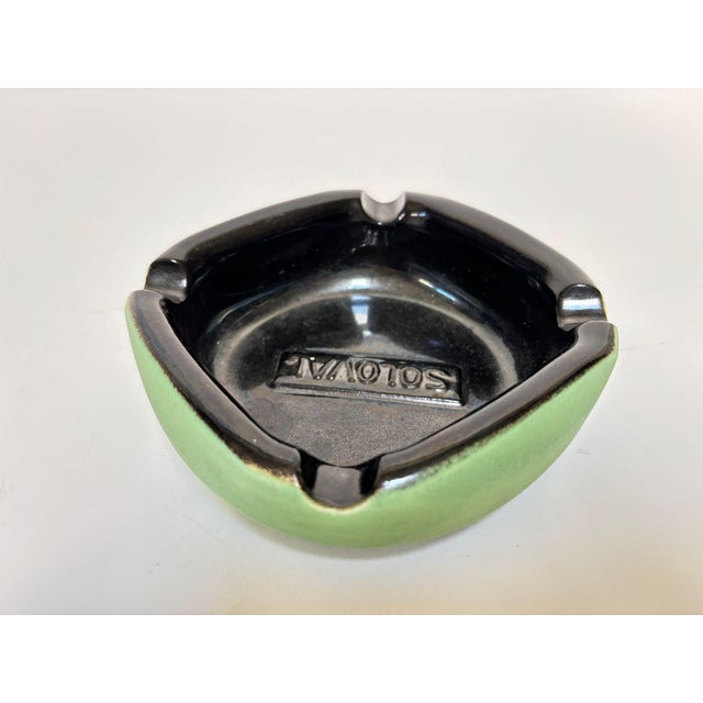 Large French Mid-Century Advertising Ceramic Ashtray Green and Black 1950s For Sale - Image 9 of 13