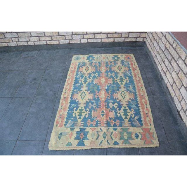 1960's Vintage Pastel Kilim Rug- 3′6″ × 5′6″ For Sale - Image 11 of 11