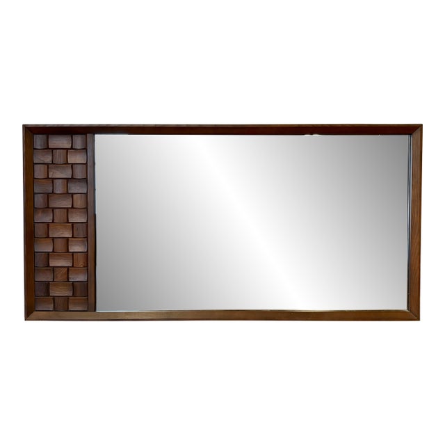 Mid-Century Brutalist Walnut Monumental Wall Mirror For Sale