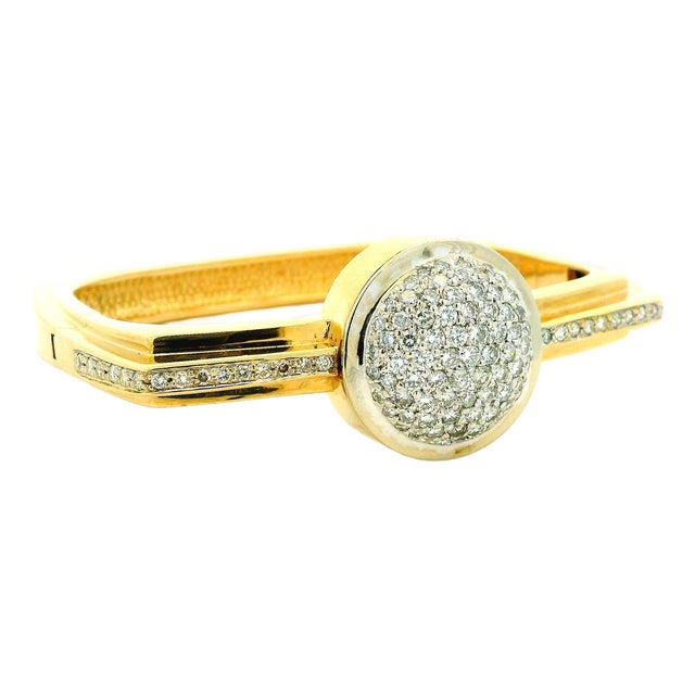 1990s Italian 14k Gold 3.38 Carat Diamond Pavé Dome Bangle Bracelet For Sale