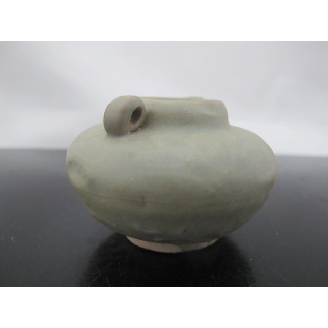Chinese Longquan Style Celadon Green Glazed Double Handle Jarlet Vessel For Sale - Image 4 of 9