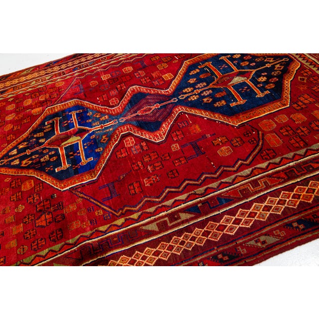 1960s Handmade Red Persian Shiraz Wool Rug For Sale - Image 11 of 15