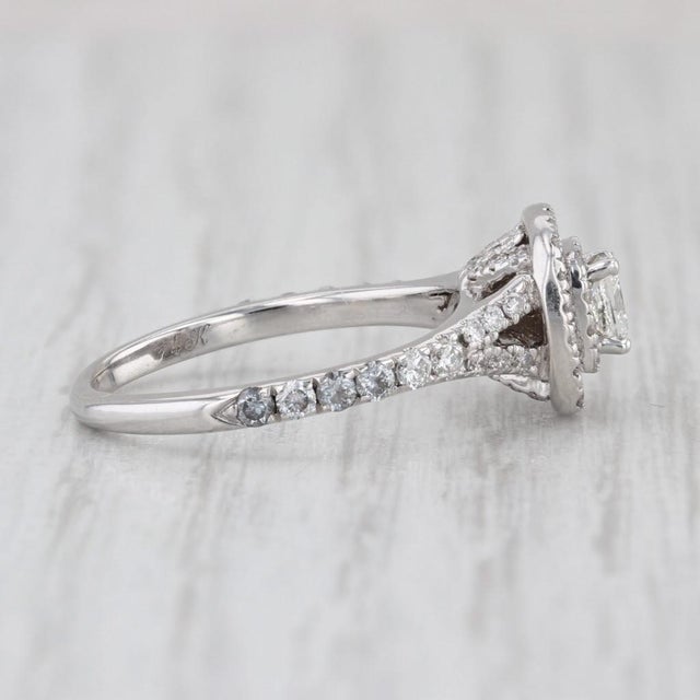 0.81ctw Round Diamond Halo Engagement Ring 14k White Gold Sz 6.25 Cathedral Band For Sale - Image 4 of 6