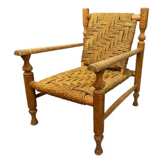 Beech Easy Chair with Sisal Rope Wickerwork, 1960s For Sale