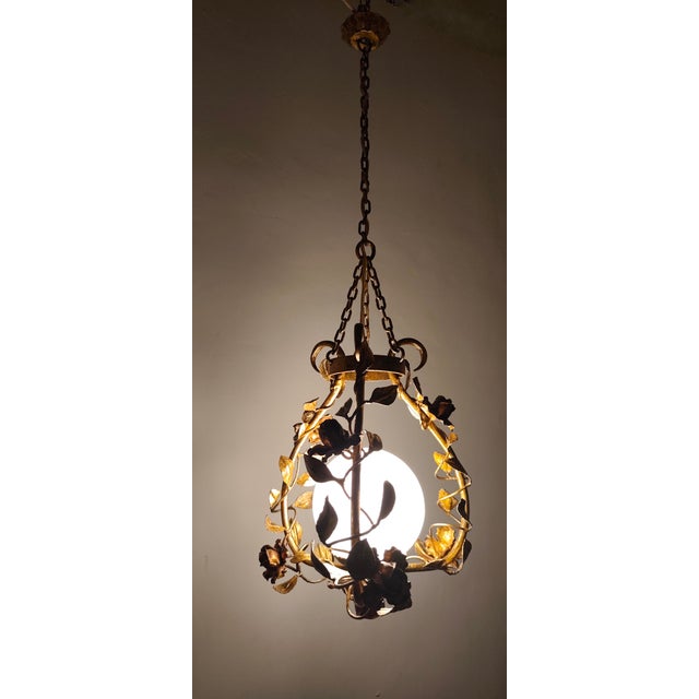 Wrought Iron and Gold Leaf Lamp, Spain, 1960s For Sale - Image 3 of 17