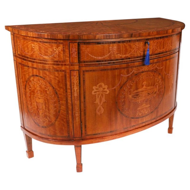 Antique English Sheraton Revival Satinwood and Marquetry Cabinet, 1900 For Sale - Image 18 of 18