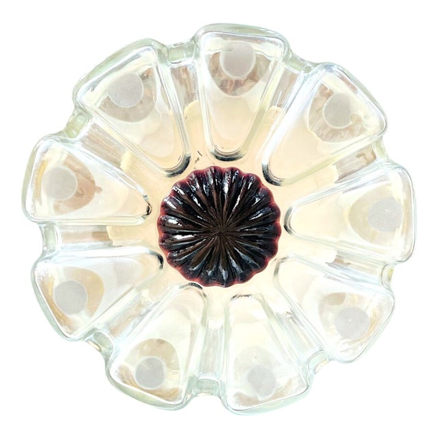 Ceiling Lamp in Frosted Glass Flower with Purple Center, 1970s For Sale