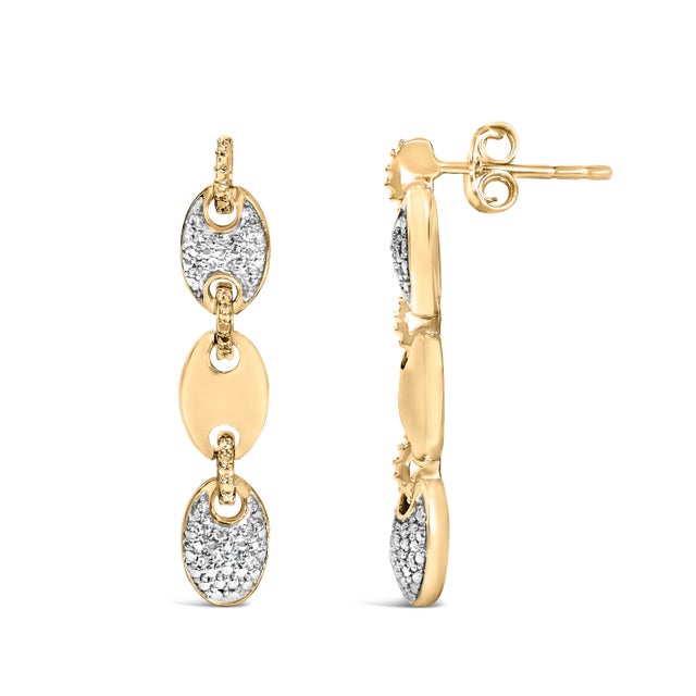 Haus of Brilliance Gold Vermeil 1/10 Cttw Diamond Bold Disc Link Earrings, Pair For Sale - Image 4 of 4