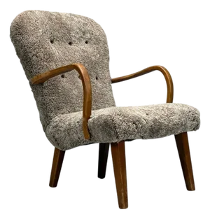 Philip Arctander Style, Shearling, Beech, Lounge Chair, Denmark, 1960s