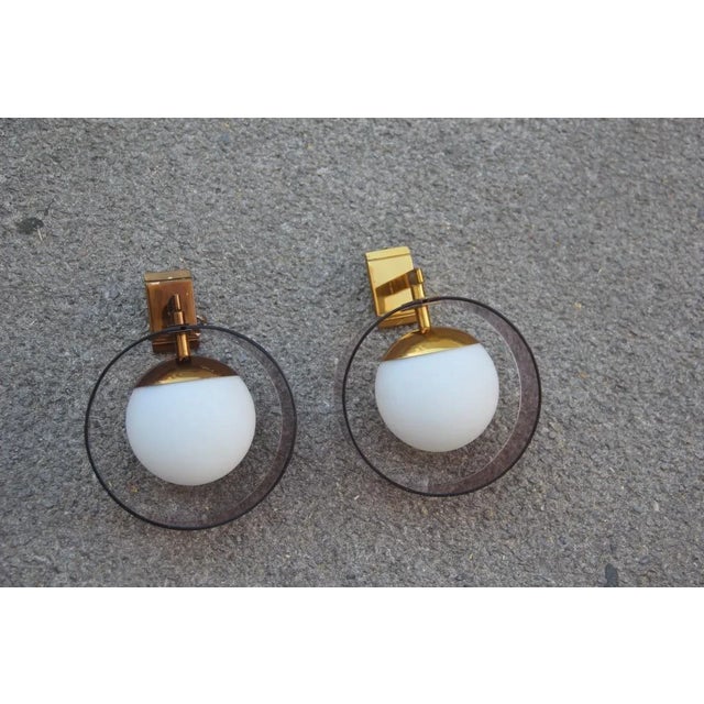 Mid-Century Modern Acrylic Glass and Brass Wall Sconces from Stilux Milano, 1960s, Set of 2 For Sale - Image 4 of 8