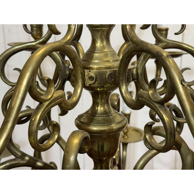 Gold Two-Tier 12-Light Dutch Brass Chandelier, 1930s For Sale - Image 8 of 18