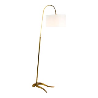 Modern Brass and Drum Shade Floor Lamp For Sale