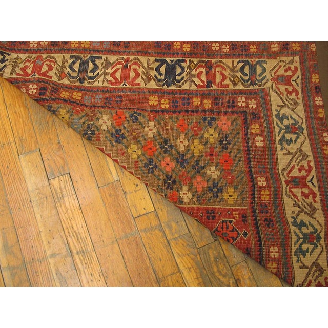 1890s Green Olive Geometric Tribal Antique S. Caucasian Rug 4' X 9'6" Handknotted Wool Carpet For Sale In New York - Image 6 of 6