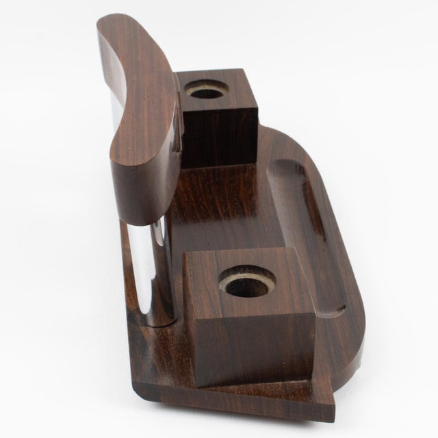 Wood Art Deco Desk Accessory, Macassar Wood and Metal Inkwell and Blotter For Sale - Image 7 of 15