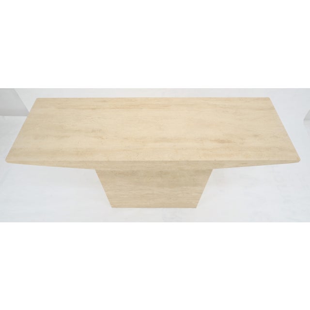 Italian Mid Century Modern Single Pedestal Travertine Console Sofa Table MINT For Sale - Image 12 of 14