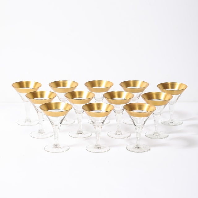 Mid-Century Modern Set of 12 Mid-Century Modernist Gilt Rimmed Coupe Glasses by Dorothy Thorpe For Sale - Image 3 of 16