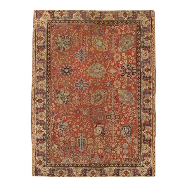 Antique Turkmenistan Khotan Rug, Handmade Oriental Rug, Coral, Ivory, Blue, Soft For Sale