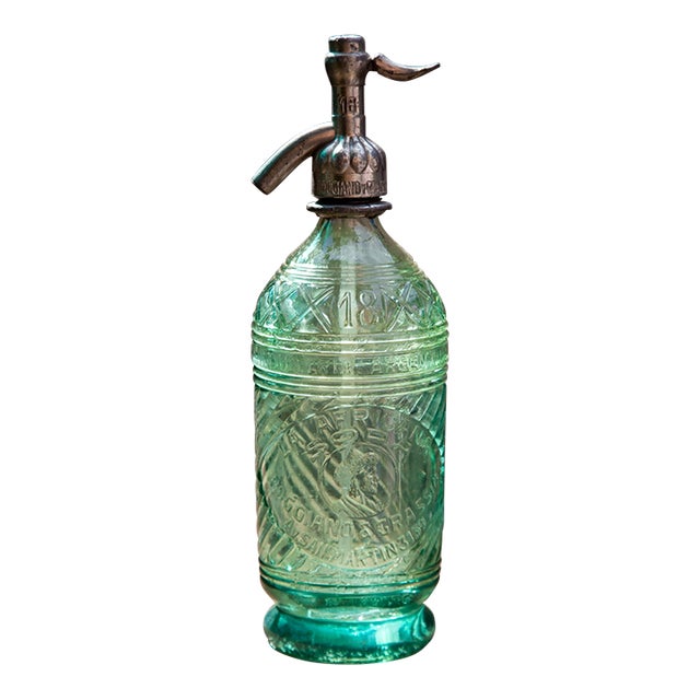 Rare 1940s Argentine Seltzer Bottle. Emerald Green, Embossed Glass, Museum Condition For Sale