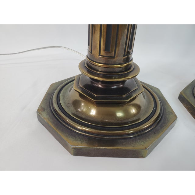 Vintage Stiffel Torchiere Table Lamps Brass Wood - Rare Neoclassical Design - a Pair For Sale - Image 13 of 13
