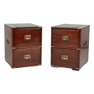 Pair of Vintage Campaign Style Leather Top Stands For Sale