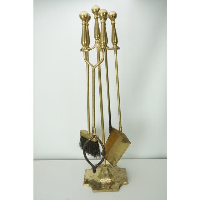 Vintage Solid Brass Fireplace Tool Set- 5 Piece For Sale - Image 4 of 9