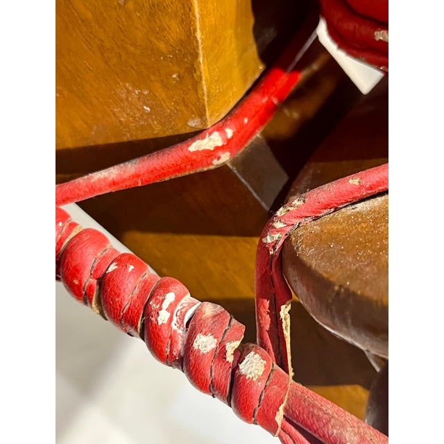 Vintage Camel Saddle Stool With Red Cushion | Folk Art Southwestern Accent Seat For Sale - Image 15 of 18