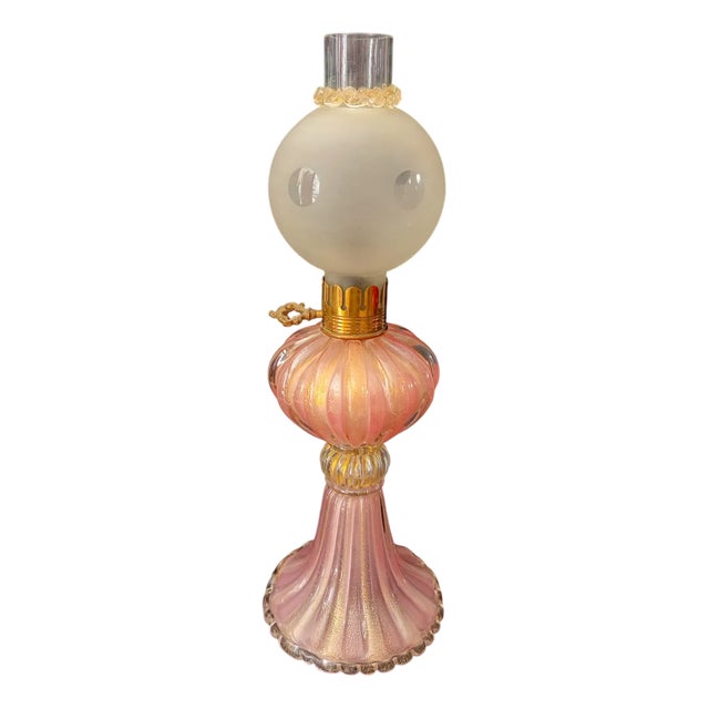 Pink Murano Glass and Gold Leaf Table Lamp, 1950s For Sale