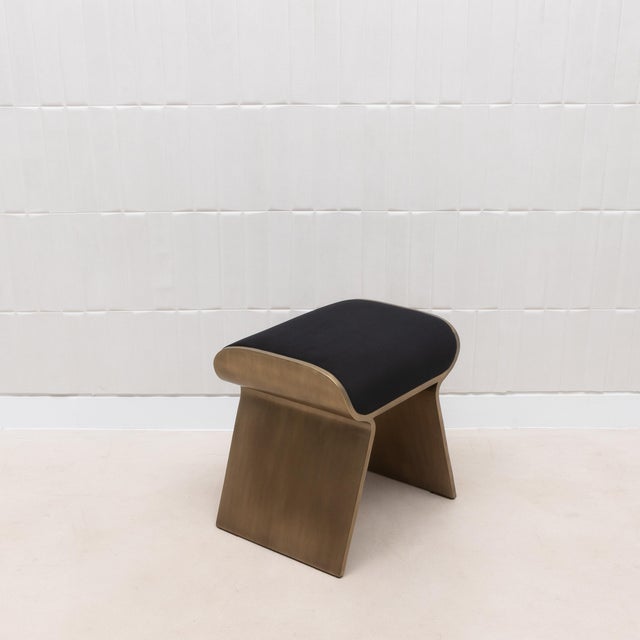 2020s Velvet Upholstered Stool With Bronze Patina Brass Legs by Kifu Paris For Sale - Image 5 of 7