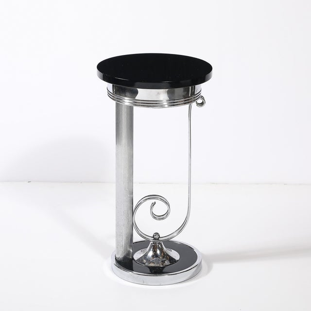 Art Deco Machine Age Scroll Form Drinks Table in Chrome and Black Lacquer For Sale - Image 11 of 15