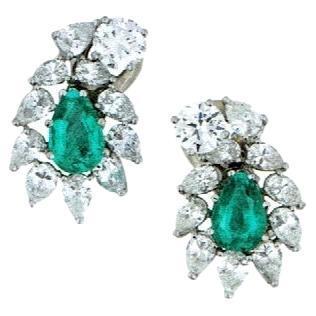 GIA Certified F1 4ct Colombian Emerald & 2 Gia Diamond FVVS2 Earrings 18kw Gold For Sale - Image 15 of 18