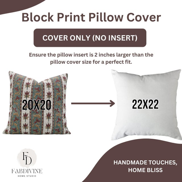 Fabdivine Handmade Block Print Viscose Linen Decorative Throw Pillow Covers 20x20inches - Laxmi Border Design For Sale - Image 9 of 9