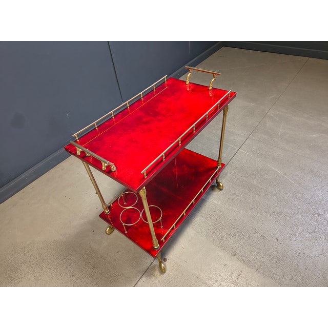 Italian Lacquered Goatskin Parchment Serving Bar Cart by Aldo Tura, 1960s For Sale - Image 14 of 17