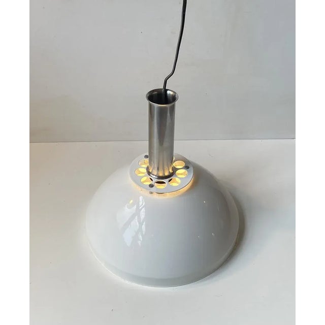 White Italian Modern Ceiling Lamp in White Enamel and Chrome Plating, 1970s For Sale - Image 8 of 10