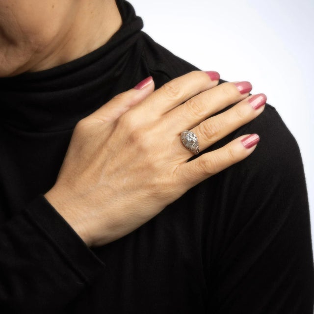 Early 20th Century Antique Edwardian 0.55ct Diamond Engagement Ring Vintage Platinum Bridal size 5.5 For Sale In Los Angeles - Image 6 of 6