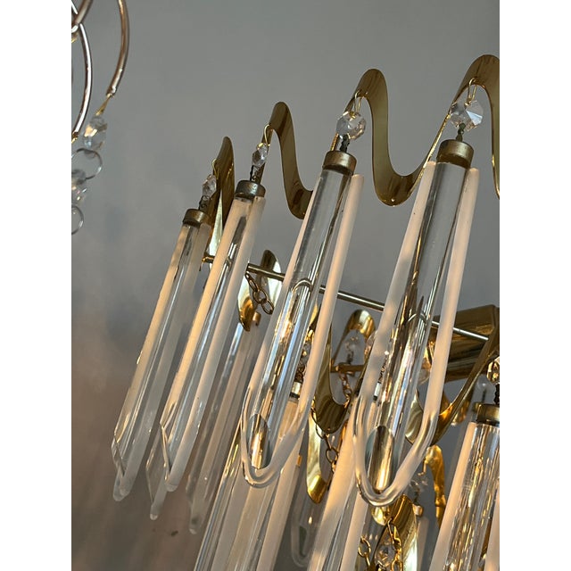 1970s Vintage Art Deco Style Crystal Chandelier, 1970s For Sale - Image 5 of 14