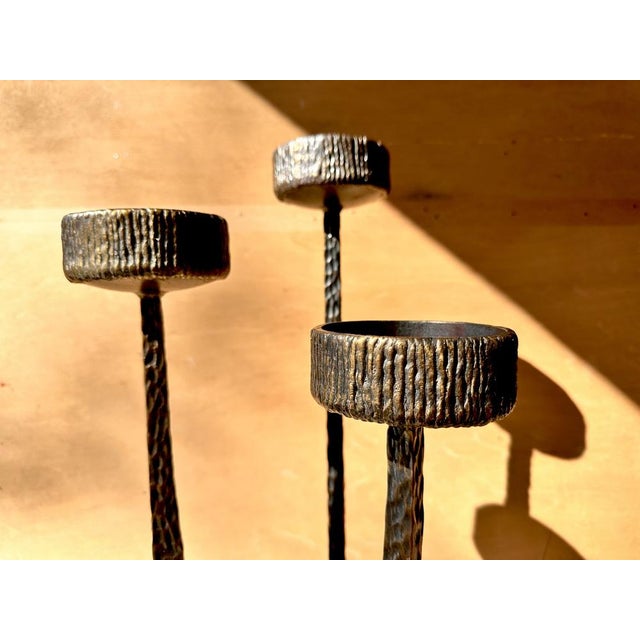 Large Brutalist Metal Art Candleholder in Hammered and Wrought Iron with Bronze-Plated Finish, Germany, 1960s For Sale - Image 6 of 16