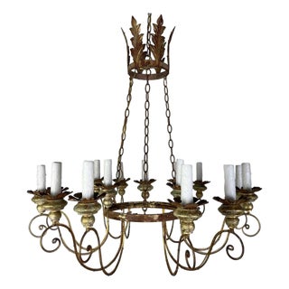 Miamar Twelve-Light Wrought Iron Chandelier With Gilt Finish For Sale