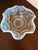 Victorian Vintage Blue Opalescent Glass Candlestick & Decorative Bowl 2 Piece Set For Sale - Image 3 of 7