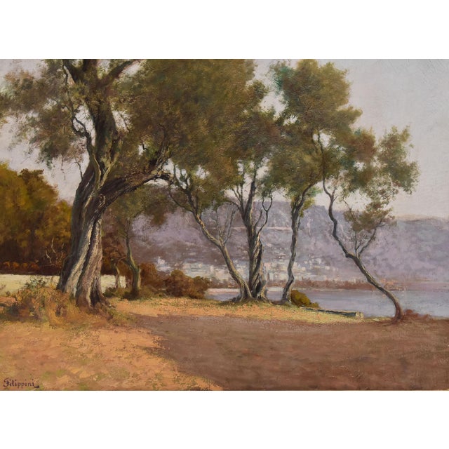 Emilio Filippini, Seascape and Olive Trees, 20th Century, Oil on Canvas For Sale - Image 3 of 11