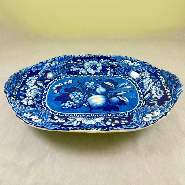 Stubbs & Kent Georgian Cobalt Transferware ‘ Fruits and Flowers’ Platter, Circa 1830 For Sale - Image 12 of 16